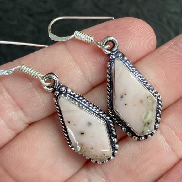 Dendritic Pink Opal Earrings Stone Crystal Jewelry - Picture 3 of 6